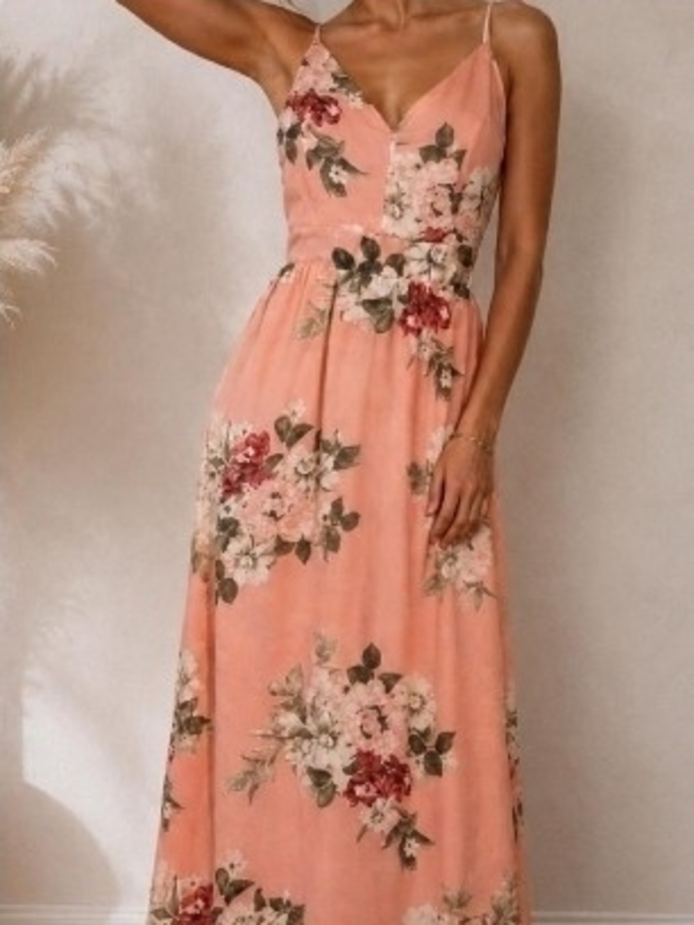 Rue21 Peach Floral Spaghetti-Strap Maxi Dress